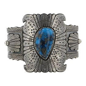 Marita Benally Navajo Morenci Turquoise Intricate Cuff Bracelet