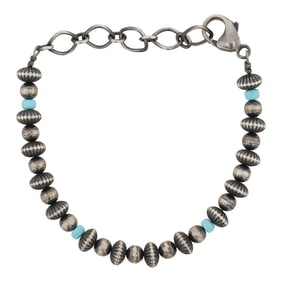 Navajo Kingman Turquoise & Oxidized Beads Bracelet
