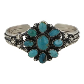 Kathleen Livingston Navajo Fox Turquoise Cluster Cuff Bracelet