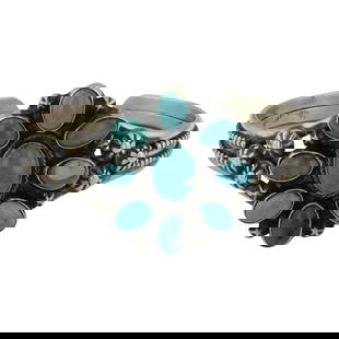 Kathleen Livingston Navajo Fox Turquoise Cluster Cuff Bracelet: Sterling Silver | Genuine Fox Turquoise | Kathleen Livingston Navajo Fox Turquoise Cluster Cuff Bracelet | Navajo Native American Southwest Indian Jewelry | Good (no breaks or damages) | Approximate W