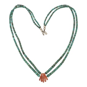 Vintage Santo Domingo Nevada Turquoise & Spiny Oyster Necklace