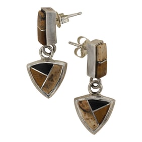 Navajo Tiger's Eye Picture Jasper & Jet Inlay Earrings