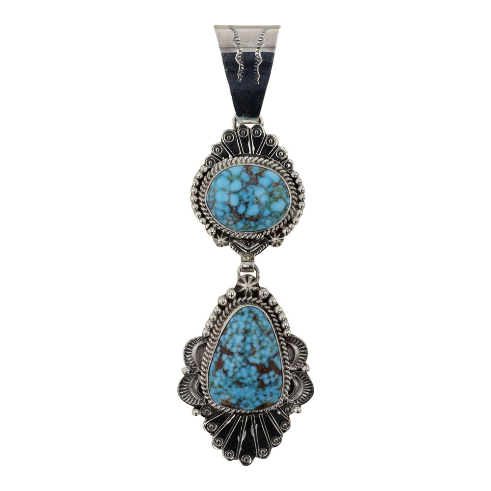 Eula Wyllie Navajo Turquoise Mountain Turquoise Pendant: Sterling Silver | Genuine Turquoise Mountain Turquoise | Eula Wyllie Navajo Turquoise Mountain Turquoise Pendant | Navajo Native American Southwest Indian Jewelry | Good (no breaks or damages) | Appro