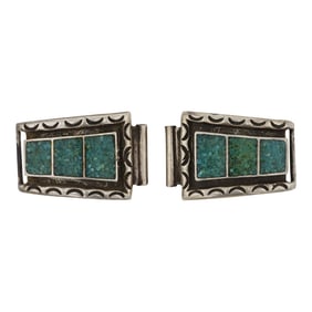 Vintage Navajo Turquoise Chip Inlay Watch Tips