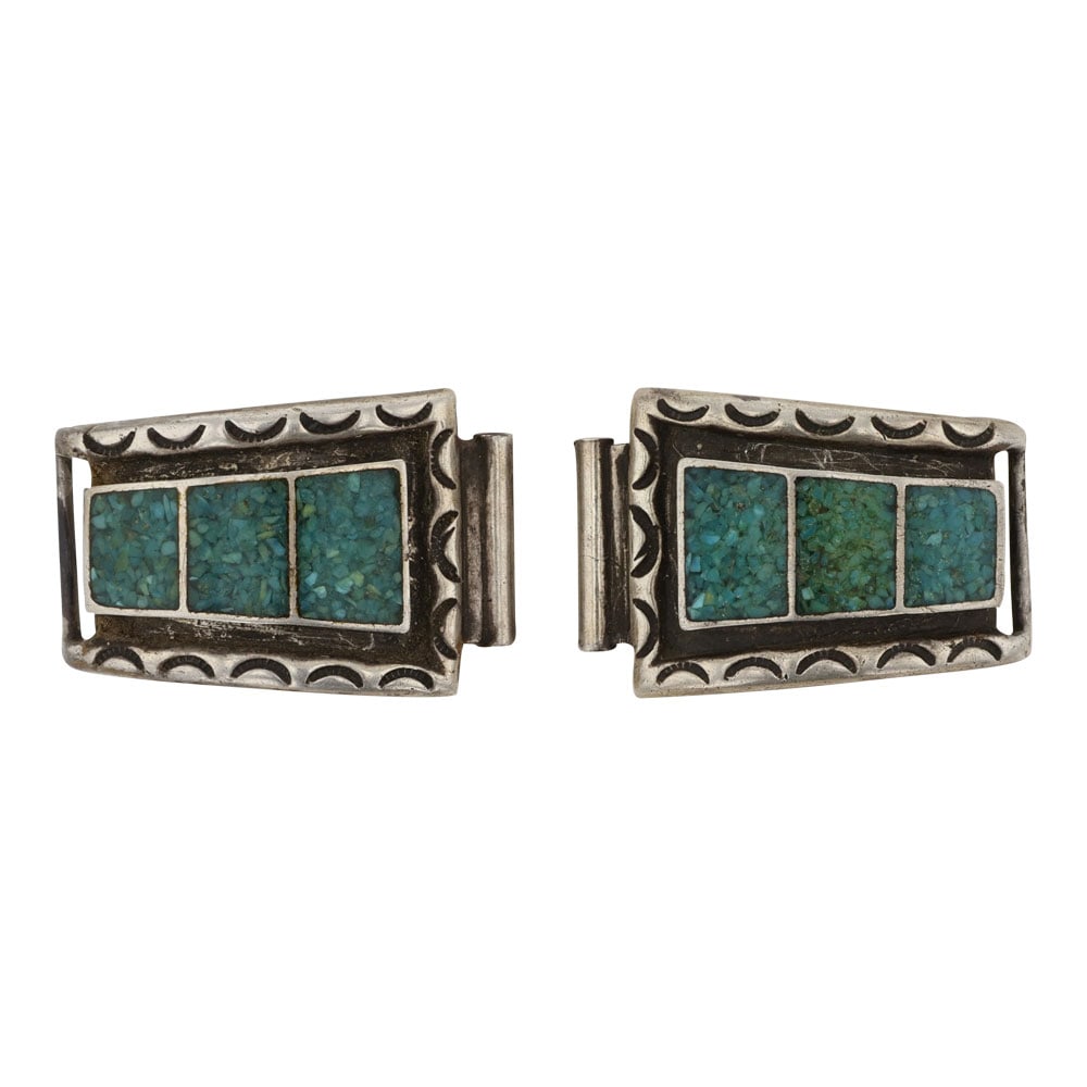 Vintage Navajo Turquoise Chip Inlay Watch Tips: Sterling Silver | Genuine Turquoise | Vintage Navajo Turquoise Chip Inlay Watch Tips | Navajo Native American Southwest Indian Jewelry | Good (no breaks or damages) | Approximate Weight: 32 Grams | Wa