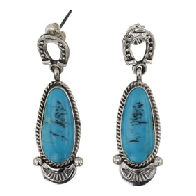 Carol Wyllie Navajo Kingman Turquoise Horseshoe Earrings