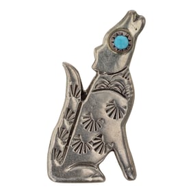 Vintage Navajo Turquoise howling Wolf Pin