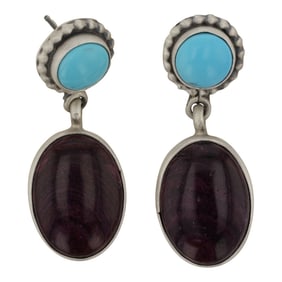 Burt Francisco Navajo Turquoise & Spiny Oyster Earrings