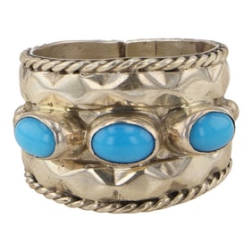 RB Navajo Sleeping Beauty Turquoise Three Stone Ring