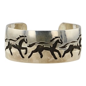 Fredrick Douglas Renowned Navajo Artist Running Horses Cuff Bracelet