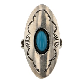 Vintage Navajo Kingman Turquoise Shadowbox Ring