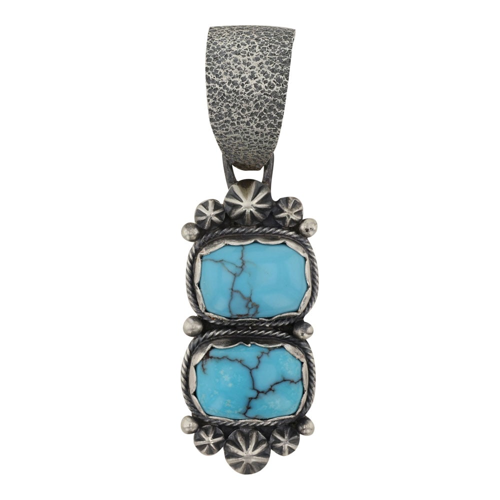 Daniel Benally Navajo Spiderweb Turquoise Two Stone Pendant (1 of 2)