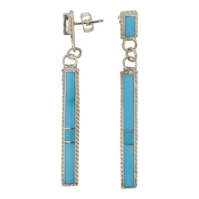 Zuni Kingman Turquoise Inlay Earrings