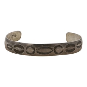 Vintage Navajo Plain Silver Stamp Cuff Bracelet