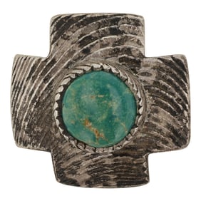 Vintage Navajo Nevada Turquoise Zia Symbol Pin