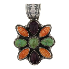 Bob Becenti Navajo Sonoran Gold Turquoise Orange & Purple Spiny Oyster Cluster Pendant