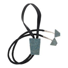 Peter Halloo Vintage Zuni Sleeping Beauty Turquoise Petit Point Bolo Tie