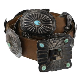Vintage Navajo Nevada Turquoise Concho Belt