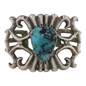 Vintage Navajo Nevada Turquoise Sandcast Cuff Bracelet