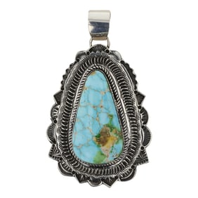 Freddie Maloney Navajo Sonoran Mountain Turquoise Stamp-Work Pendant