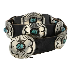 Navajo Kingman Turquoise Nickel Silver Concho Belt