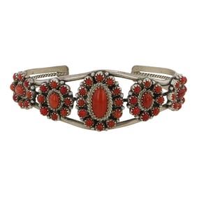 Navajo Mediterranean Coral Cluster Bracelet