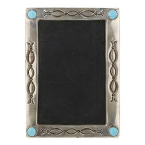 Vintage Navajo Kingman Turquoise & Sterling Silver Stamped Picture Frame