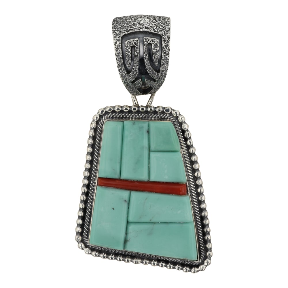 Daniel Benally Navajo Turquoise & Coral Cobblestone Inlay Pendant (1 of 2)