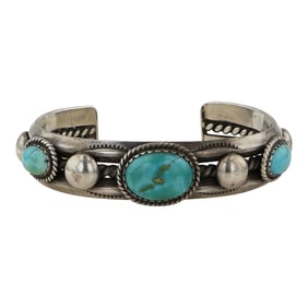 Vintage Navajo Blue Gem Turquoise Cuff Bracelet