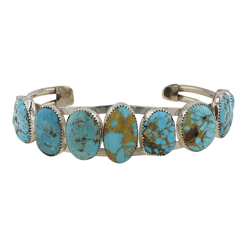 Navajo Nevada Turquoise Cuff Bracelet: Sterling Silver | Genuine Nevada Turquoise | Navajo Nevada Turquoise Cuff Bracelet | Navajo Native American Southwest Indian Jewelry | Good (no breaks or damages) | Approximate Weight: 28 Grams | Brac