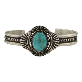 Chris Hale Navajo Blue Ridge Turquoise Stamp-Work Cuff Bracelet