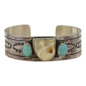 Larry Sisneros Southwest Artist Turquoise & Shell Cuff Bracelet