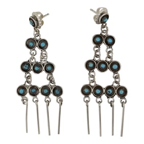 Zuni Kingman Turquoise Petit Point Chandelier Earrings
