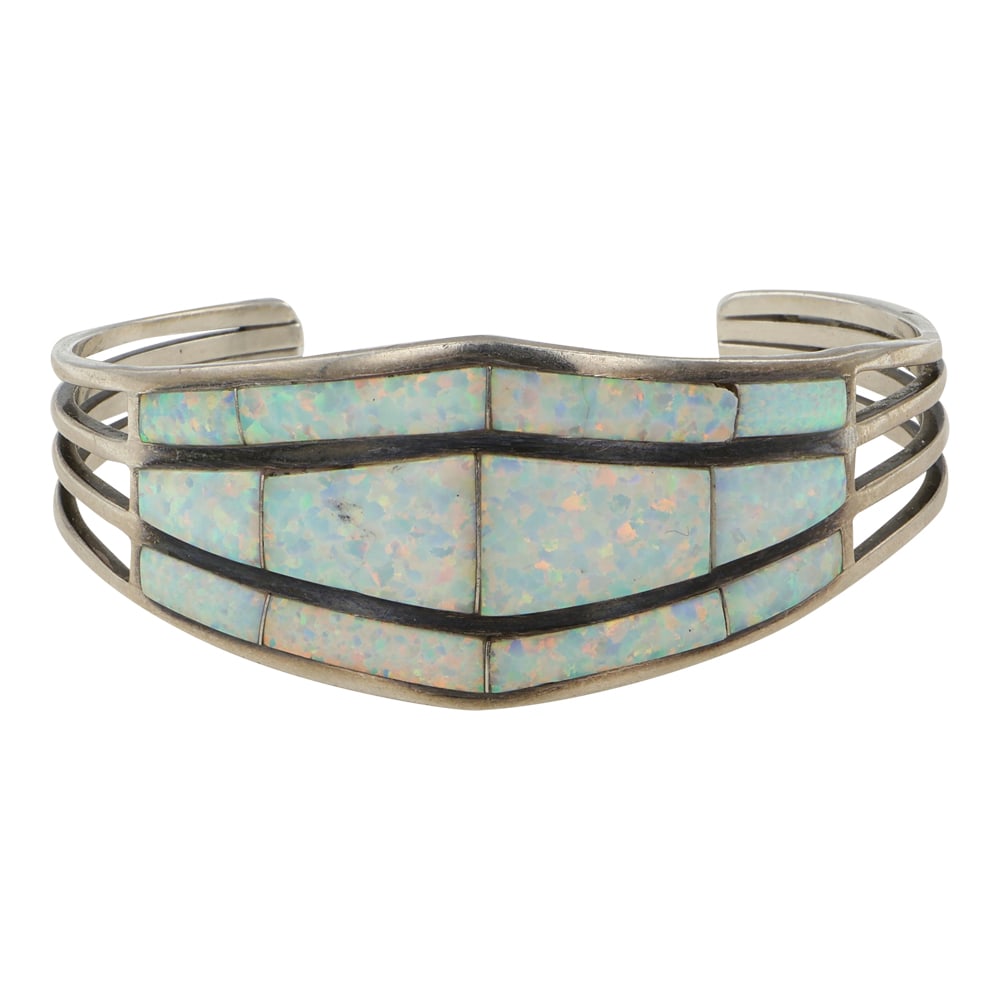 Andrew Enrico Navajo Synthetic Opal Inlay Cuff Bracelet (1 of 3)