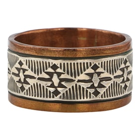 Randy Secatero Navajo Sterling Silver & Copper Stamp-Work Ring