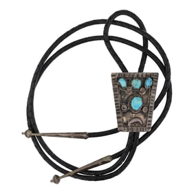 Vintage Navajo Kingman Turquoise Bolo Tie
