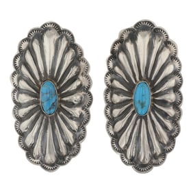 Rose Lincoln Navajo Compitos Turquoise Concho Stamp Earrings