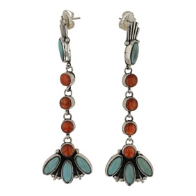 Renell Perry Navajo Turquoise & Spiny Oyster Earrings