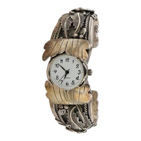 Vintage Navajo Plain Silver Leaf-Work Watch Bracelet