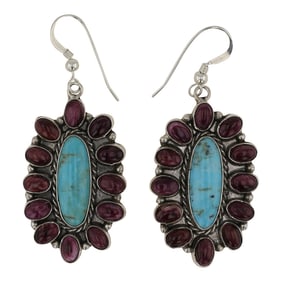 Navajo Spiny Oyster & Turquoise Cluster Earrings