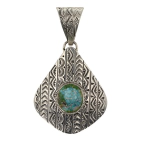 Eula Wylie Navajo Sonoran Gold Turquoise Stamp-Work Rug Pattern Pendant