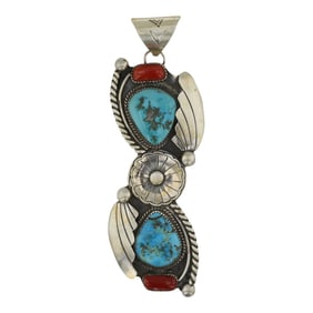 Louise Platero Vintage Navajo Turquoise & Coral Pendant