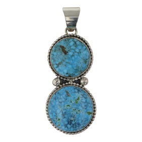Randy Billy Navajo Water web Kingman Turquoise Two Stone Pendant