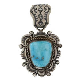 Harold Joe Navajo Kingman Turquoise Stamp-Work Pendant