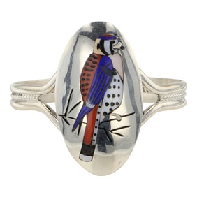 Quintin Quam Sr. Award Winning Zuni Artist Coral Lapis Mother of Pearl Acoma Jet & Shell Inlay Bird