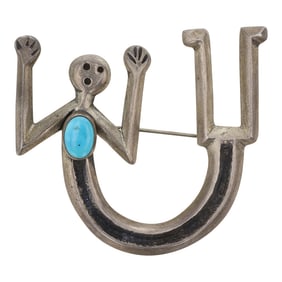 Vintage Navajo Kingman Turquoise Sandcast Pin