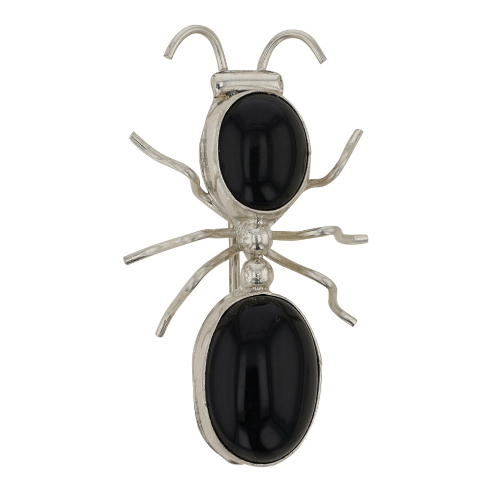 Navajo Black Onyx Insect Pin: Sterling Silver | Genuine Black Onyx | Navajo Black Onyx Insect Pin | Navajo Native American Southwest Indian Jewelry | Good (no breaks or damages) | Approximate Weight: 4 Grams | Pin: .75" x 1.5" |