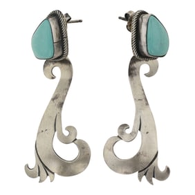 Lorenzo Juan Navajo Kingman Turquoise Earrings