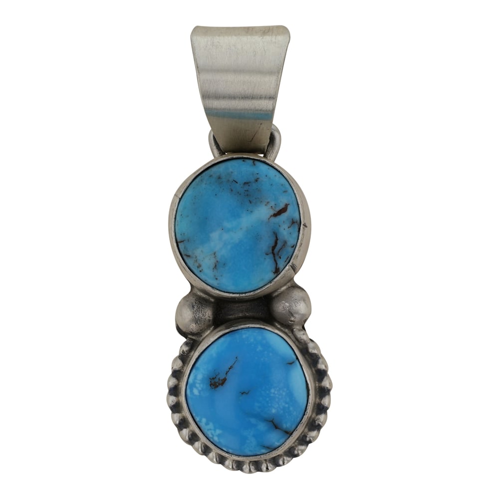Danny Henio Navajo Kingman Turquoise Pendant: Sterling Silver | Genuine Kingman Turquoise | Danny Henio Navajo Kingman Turquoise Pendant | Navajo Native American Southwest Indian Jewelry | Good (no breaks or damages) | Approximate Weight: 9 Grams