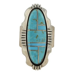 Jimmy Secatero Navajo Nevada Turquoise Inlay Ring
